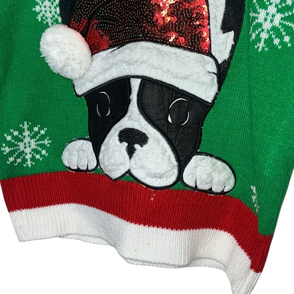 Merry Christmas POOF black white green red Frenchie bulldog sweater vest small s - Picture 6 of 7
